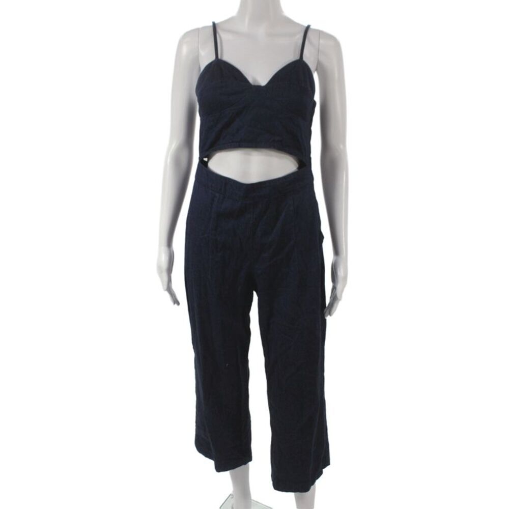 3x1 NYC Women Blue Sweetheart Cotton Sleeveless Jumpsuit Zip Closure Size S